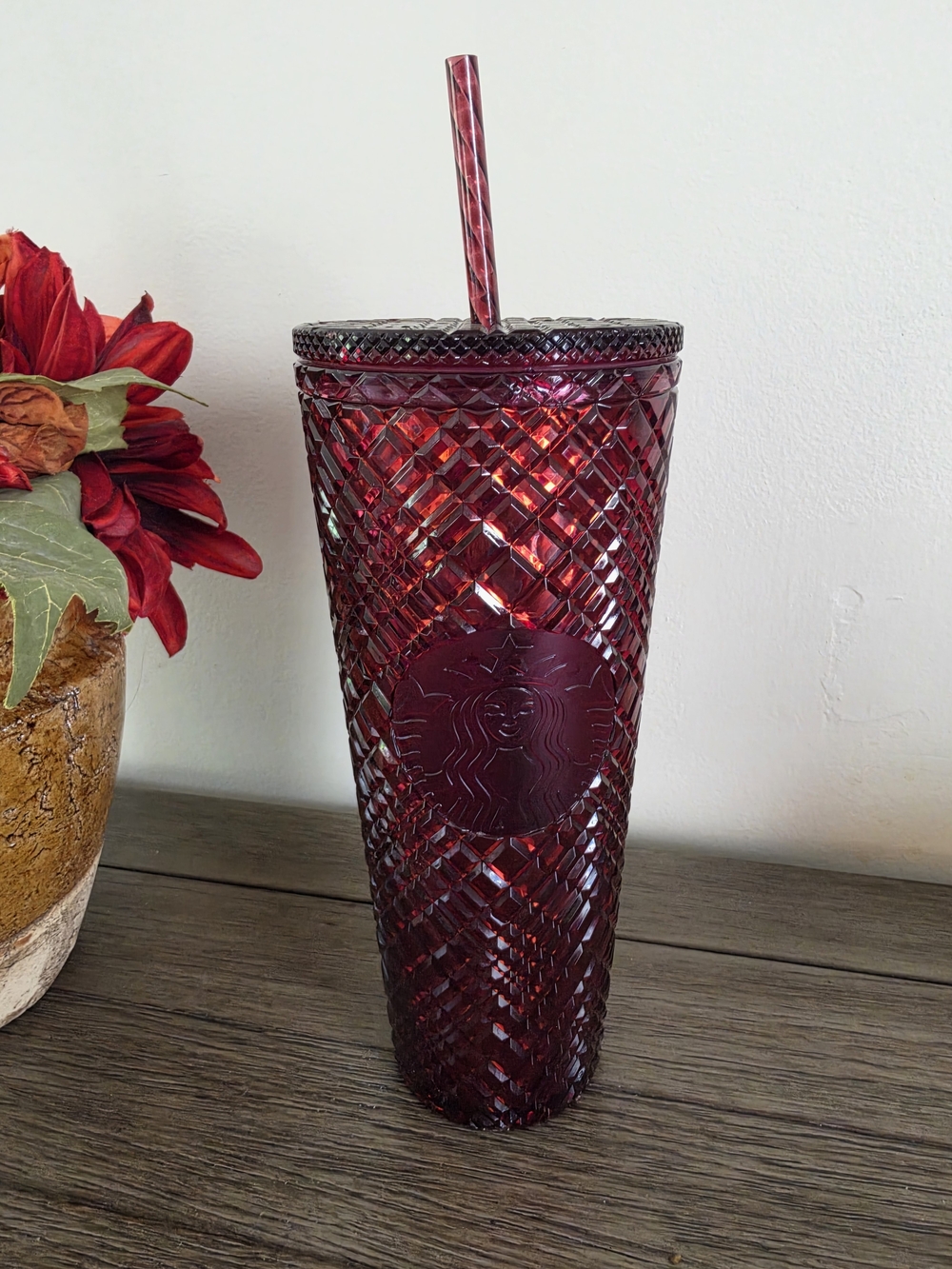 Starbucks Holiday 2022 Burgandy Jeweled Tumbler with Straw